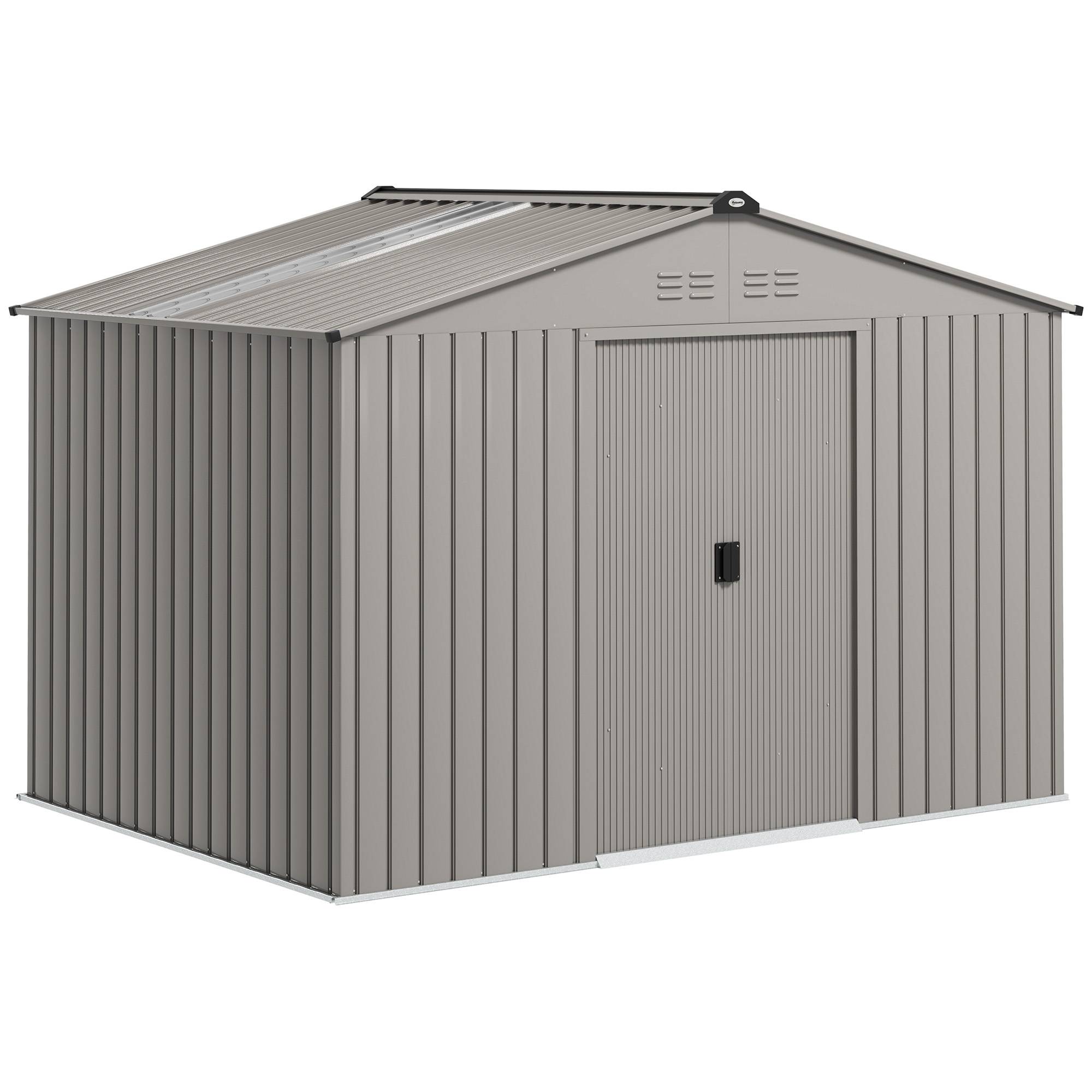 Abri de jardin métal avec aérations double porte coulissante 277x195x192 cm rangement extérieur argent - Image 1