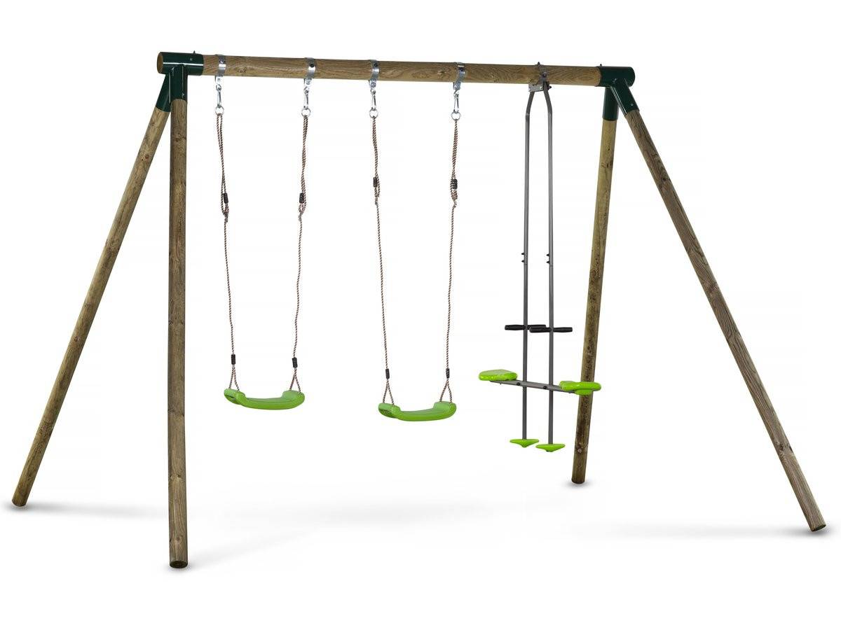 Portique Bois "lana" - Avec 2 Balançoires Et 1 Vis-à-vis. -habitat Et Jardin - Image 1