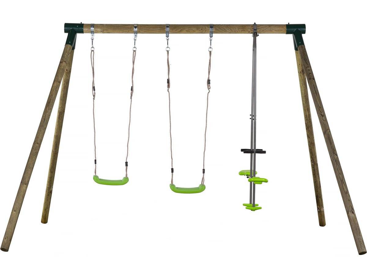 Portique Bois "lana" - Avec 2 Balançoires Et 1 Vis-à-vis. -habitat Et Jardin - Image 2