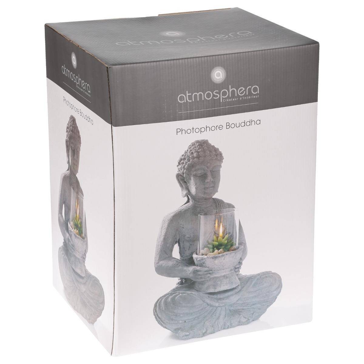 Photophore en Ciment "Bouddha Assis" 40cm Gris - Image 3