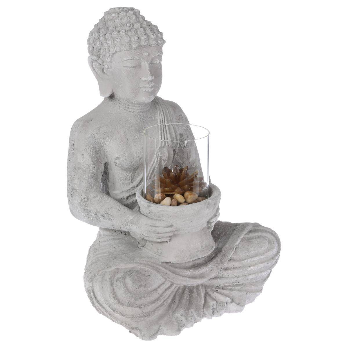 Photophore en Ciment "Bouddha Assis" 40cm Gris