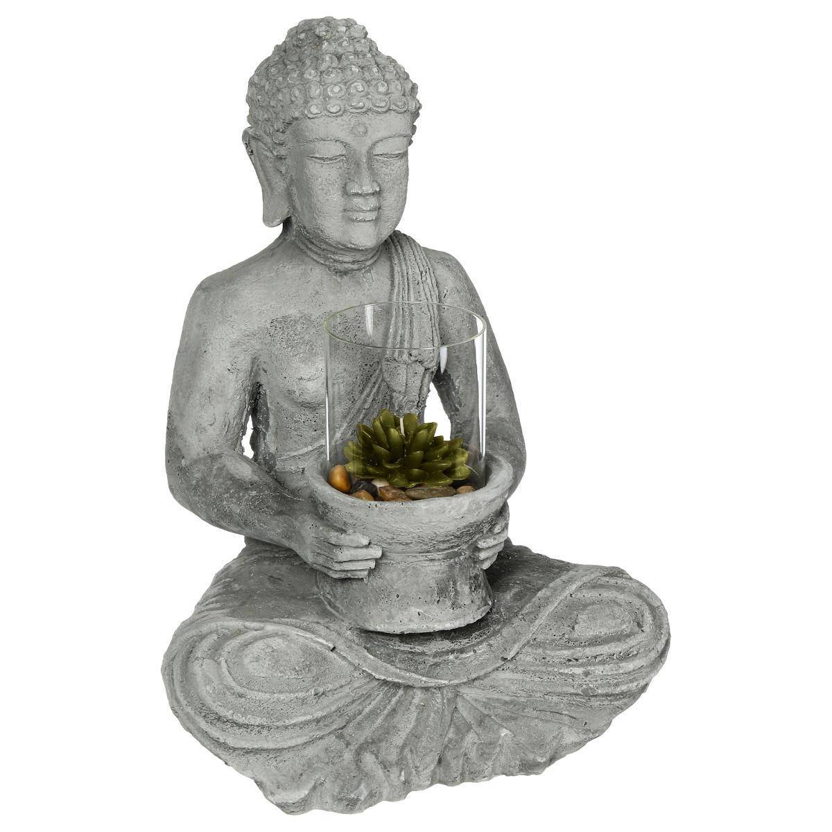 Atmosphera - Bouddha assis Ishaan H.40cm ciment - Atmosphera Créateur d'intérieur
