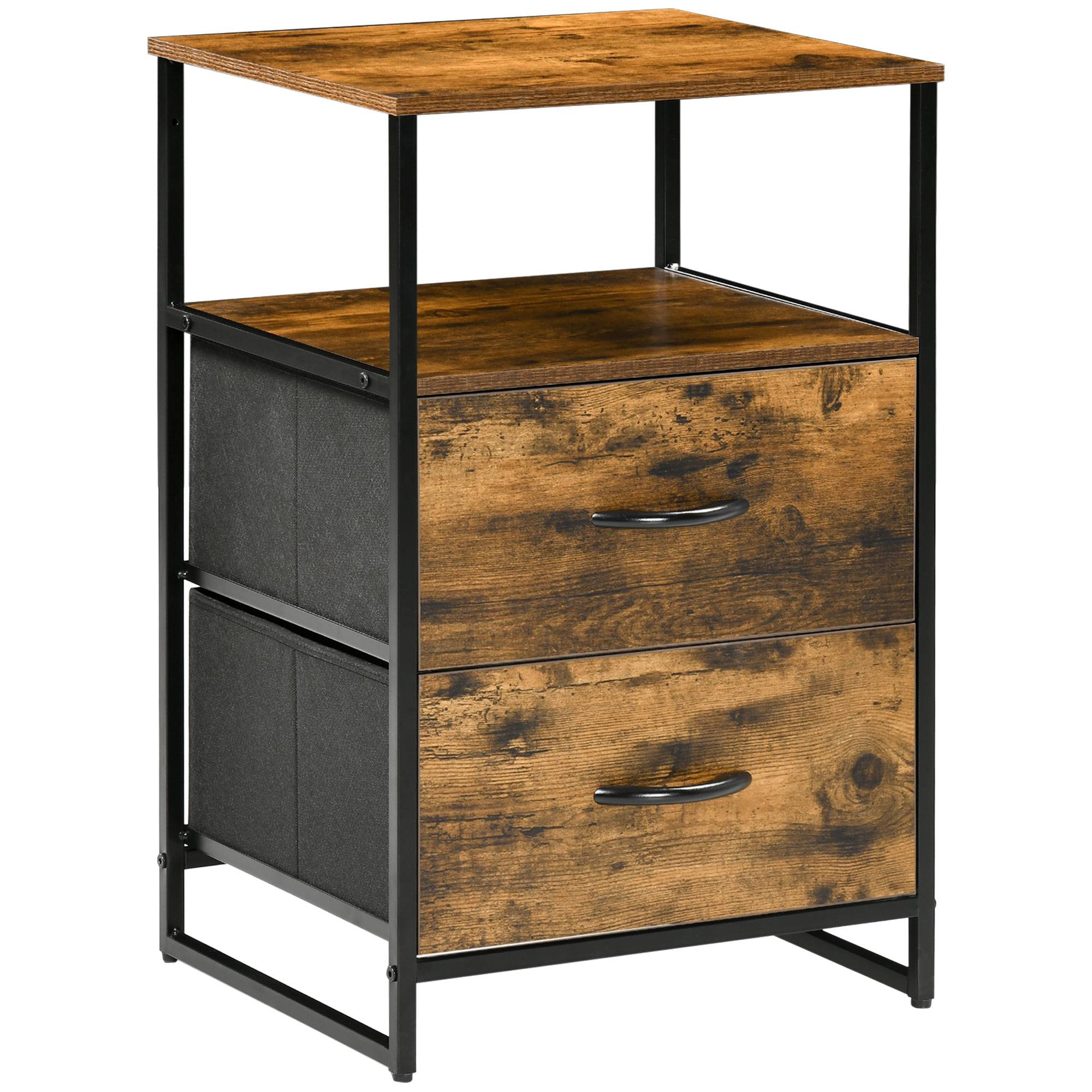 Table chevet avec 2 tiroirs tissu, meuble appoint chambre rangement bois métal 45x40x70,5 cm moderne - Image 1