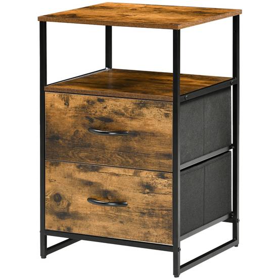 Table chevet avec 2 tiroirs tissu, meuble appoint chambre rangement bois métal 45x40x70,5 cm moderne - Image 2