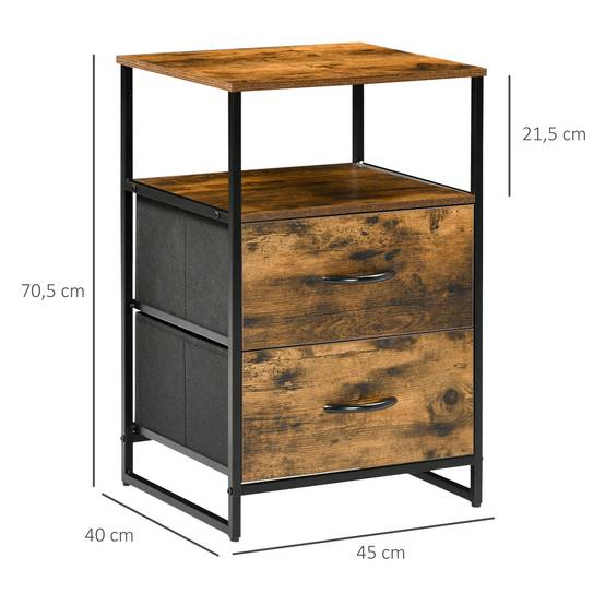 Table chevet avec 2 tiroirs tissu, meuble appoint chambre rangement bois métal 45x40x70,5 cm moderne - Image 5