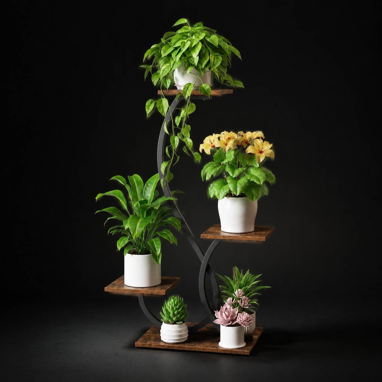 Étagère Plantes D'angle 4 Étagères Avec Lumières De Culture Métal 32 Pouces Décorative - Image 2