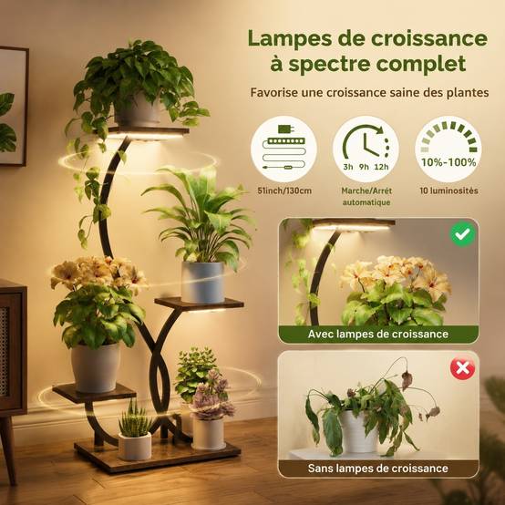 Étagère Plantes D'angle 4 Étagères Avec Lumières De Culture Métal 32 Pouces Décorative - Image 3