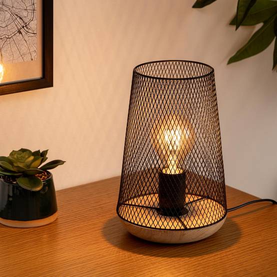 Lampe en Métal & Bois "Industriel" 23cm Noir - Image 2