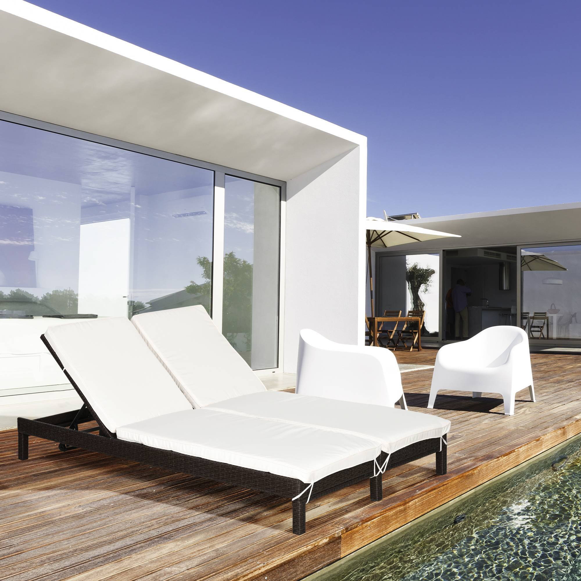 Outsunny - Bain de soleil transat 2 places - grand confort - dossier inclinable multi-positions - matelas fournis - résine tressée chocolat - Outsunny - Image 2