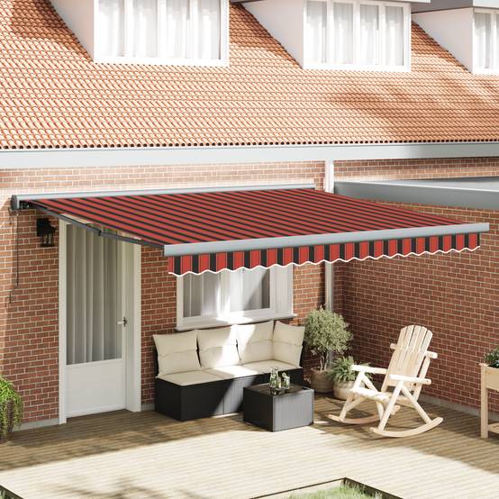 Auvent Mural Manuel Tissu Anti-UV Imperméable avec Éclairage LED Jaune Orange 400x350 cm – ComfortXL Outdoor Living - Image 1