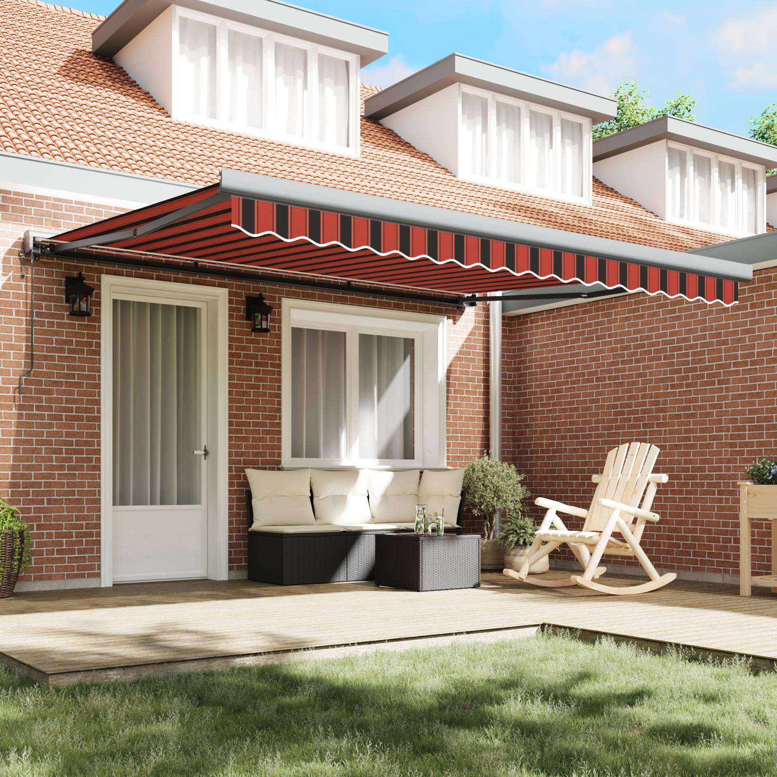 Auvent Mural Manuel Tissu Anti-UV Imperméable avec Éclairage LED Jaune Orange 400x350 cm – ComfortXL Outdoor Living - Image 3