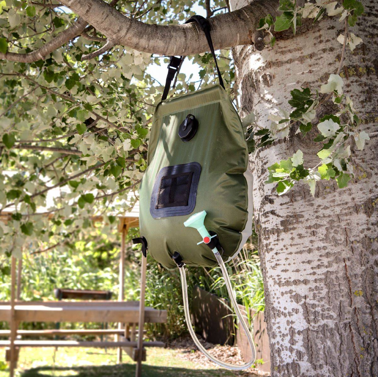 Sac de douche solaire 20 L pour camping ou jardin - Vert kaki - Linxor - Image 4