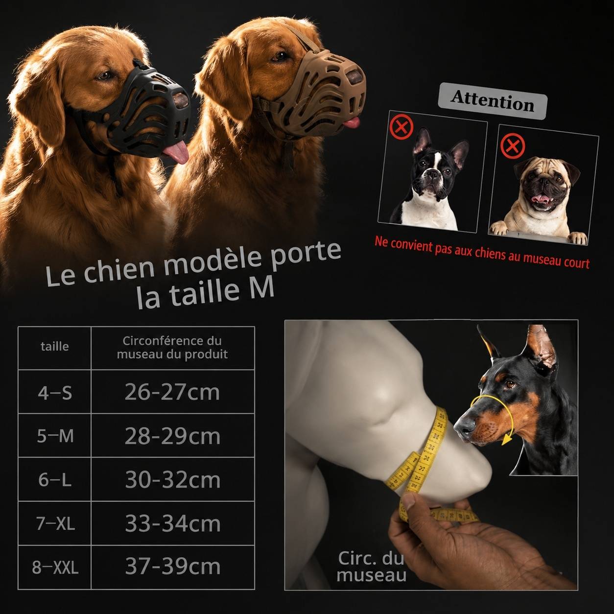Muscara pour chien réglable en silicone respirant anti morsure anti aboiement - Image 5