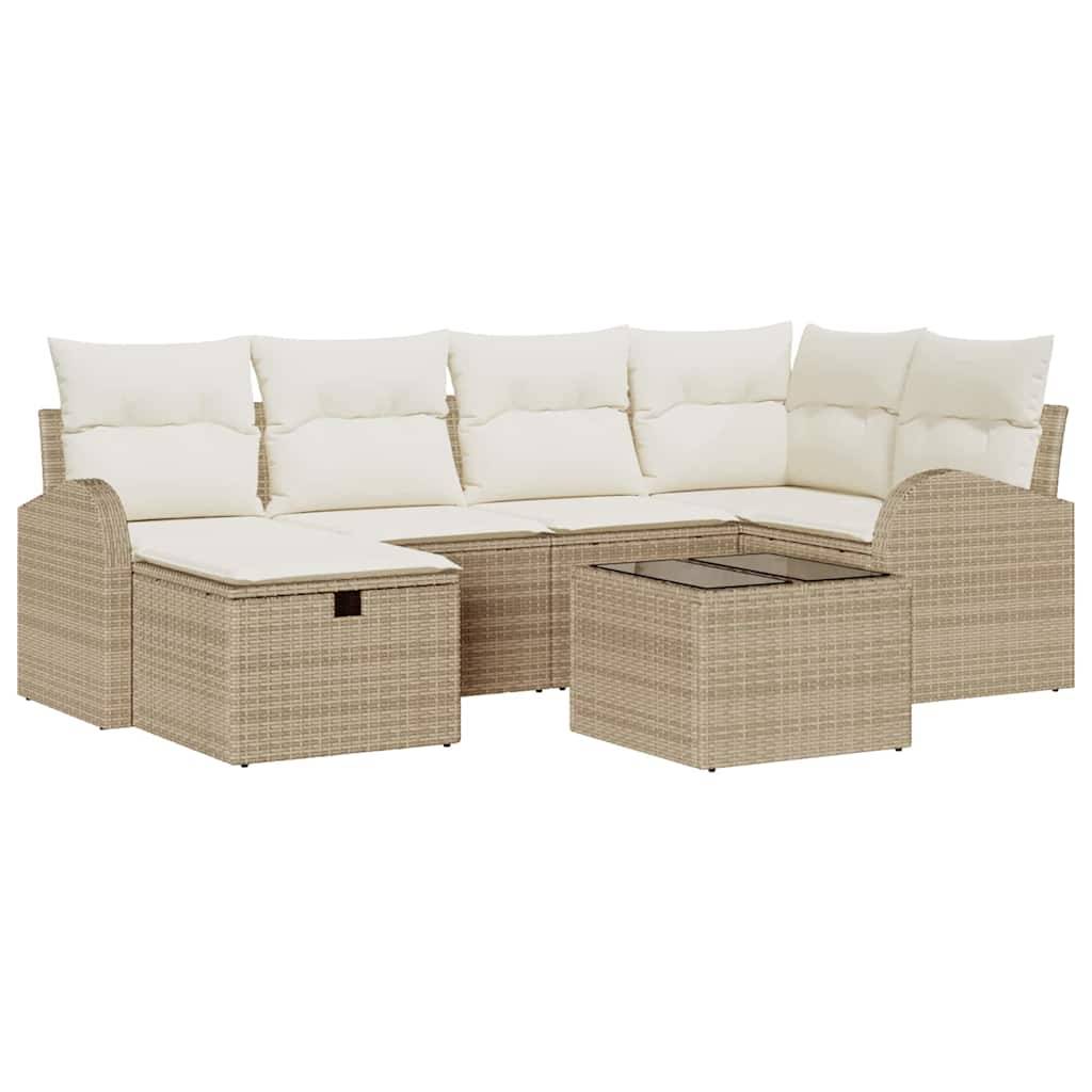 Salon de jardin 6 places poly rotin avec rangement et table basse pour terrasse Beige – ComfortXL Outdoor Living - Image 2