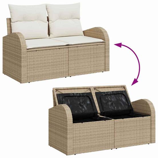 Salon de jardin 6 places poly rotin avec rangement et table basse pour terrasse Beige – ComfortXL Outdoor Living - Image 3