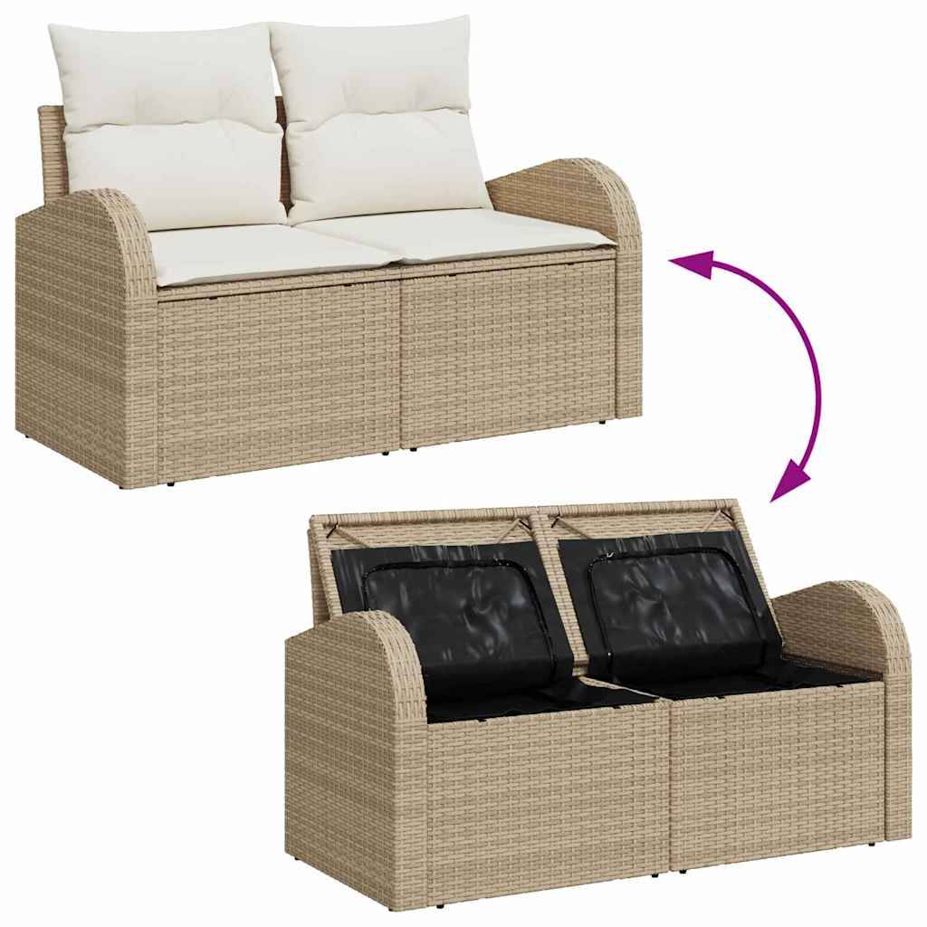 Salon de jardin 6 places poly rotin avec rangement et table basse pour terrasse Beige – ComfortXL Outdoor Living - Image 3