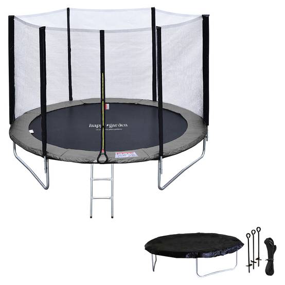 Pack Premium Trampoline 245cm réversible rose / gris CANBERRA + filet, échelle, bâche et kit d'ancr - HAPPY GARDEN - Image 3