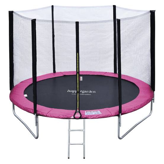 Pack Premium Trampoline 245cm réversible rose / gris CANBERRA + filet, échelle, bâche et kit d'ancr - HAPPY GARDEN - Image 1