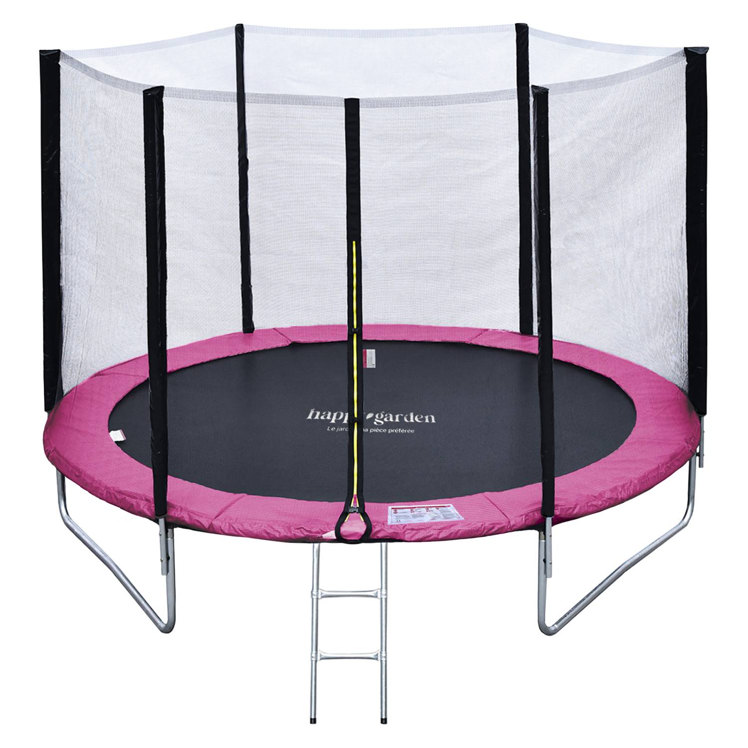 Pack Premium Trampoline 245cm réversible rose / gris CANBERRA + filet, échelle, bâche et kit d'ancr - HAPPY GARDEN - Image 1