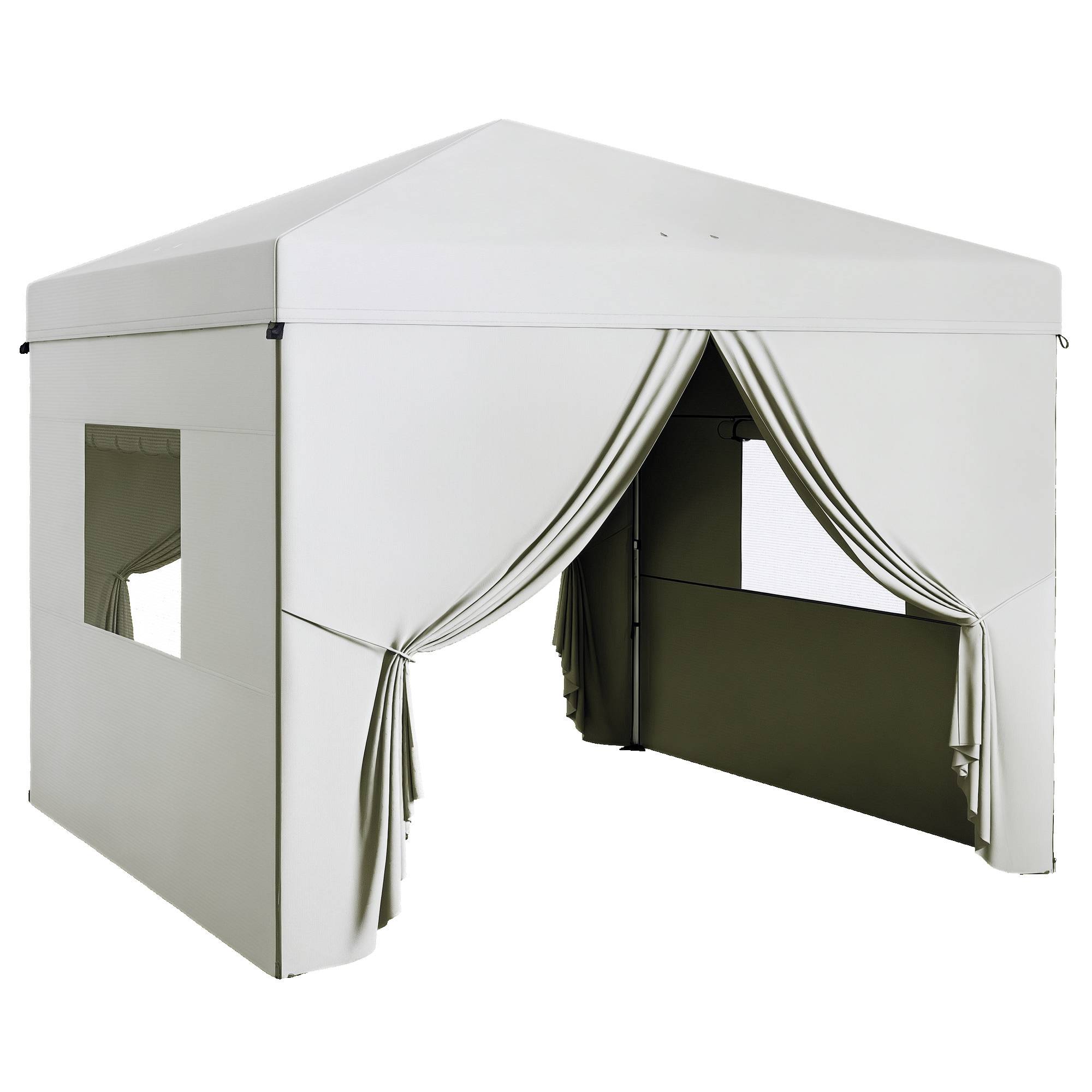 Tente blanche 3x3 m pliante avec 4 rideaux latéraux et 2 fenêtres filet, abri design sobre pour extérieur pratique et aéré - Image 1