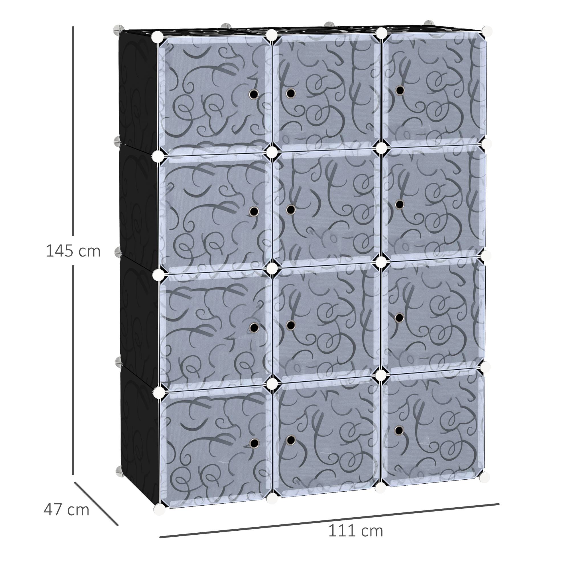 Système d’étagères modulaires 111x47x145 cm, 2 grands cubes et 9 petits, rangement dressing et chaussures, noir - Image 5
