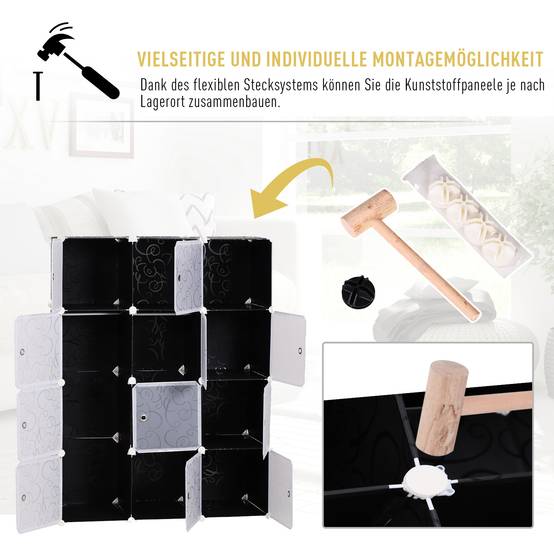 Système d’étagères modulaires 111x47x145 cm, 2 grands cubes et 9 petits, rangement dressing et chaussures, noir - Image 7