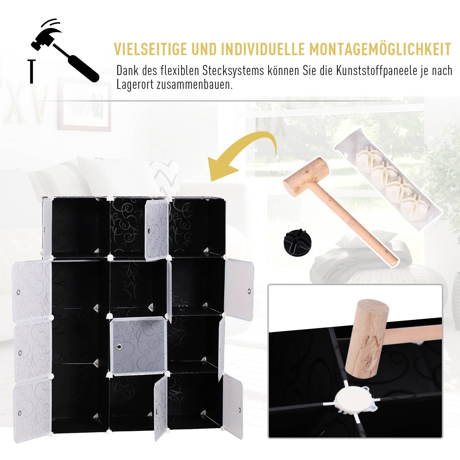 Système d’étagères modulaires 111x47x145 cm, 2 grands cubes et 9 petits, rangement dressing et chaussures, noir - Image 7
