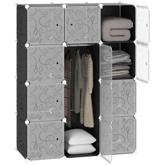 Système d’étagères modulaires 111x47x145 cm, 2 grands cubes et 9 petits, rangement dressing et chaussures, noir - Image 1