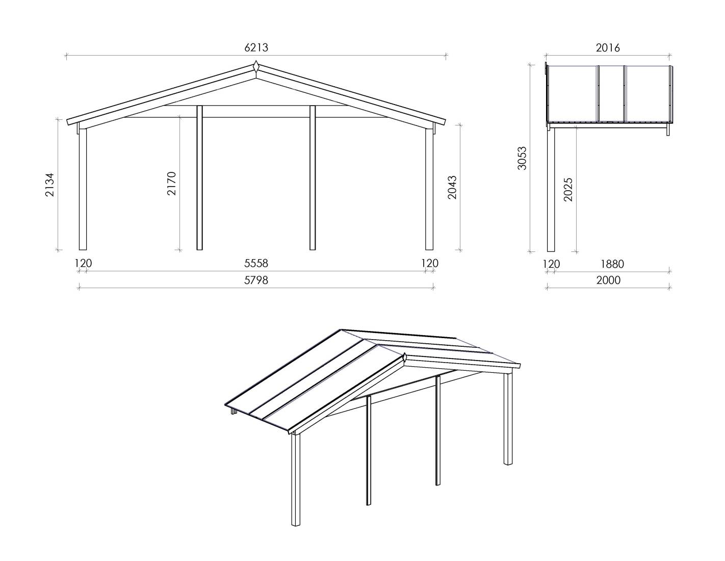 Altanka - Avant-toit en bois 6x2m pour le chalet de jardin 6m, couleur naturel - DOM553 - ALTANKA - Image 2