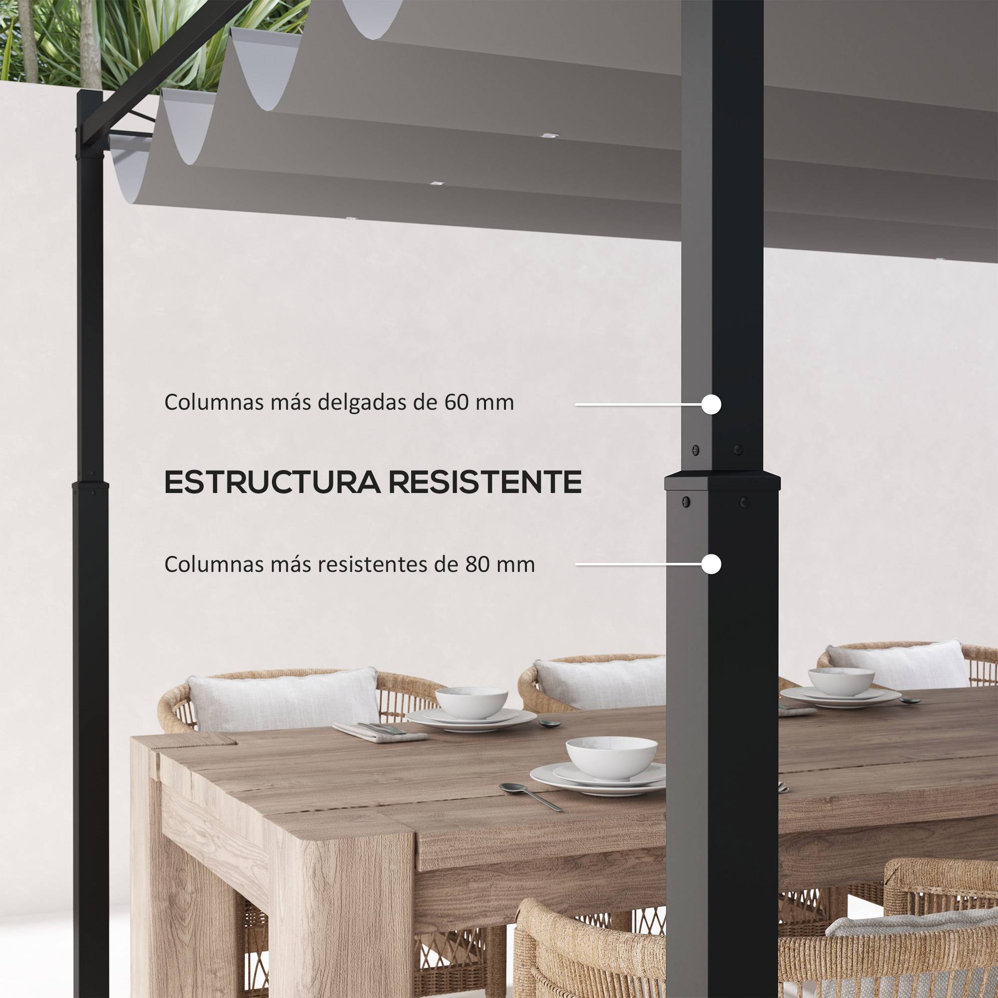 Pergola de jardin 3x3 m avec toit retractable et accessoire magnetique, protection UV30+, colonnes metal, gris - Image 7
