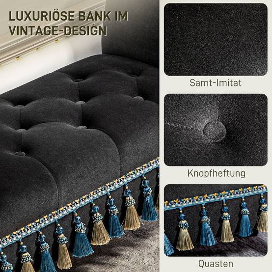 ComfortXL - Banc coffre velours vintage avec accoudoirs pour chambre salon gris foncé – ComfortXL Outdoor Living - Image 5