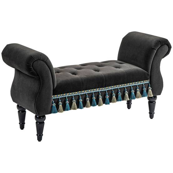ComfortXL - Banc coffre velours vintage avec accoudoirs pour chambre salon gris foncé – ComfortXL Outdoor Living - Image 2