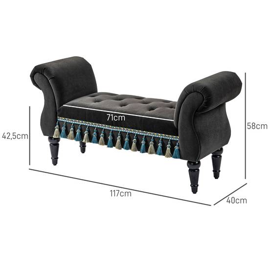ComfortXL - Banc coffre velours vintage avec accoudoirs pour chambre salon gris foncé – ComfortXL Outdoor Living - Image 3