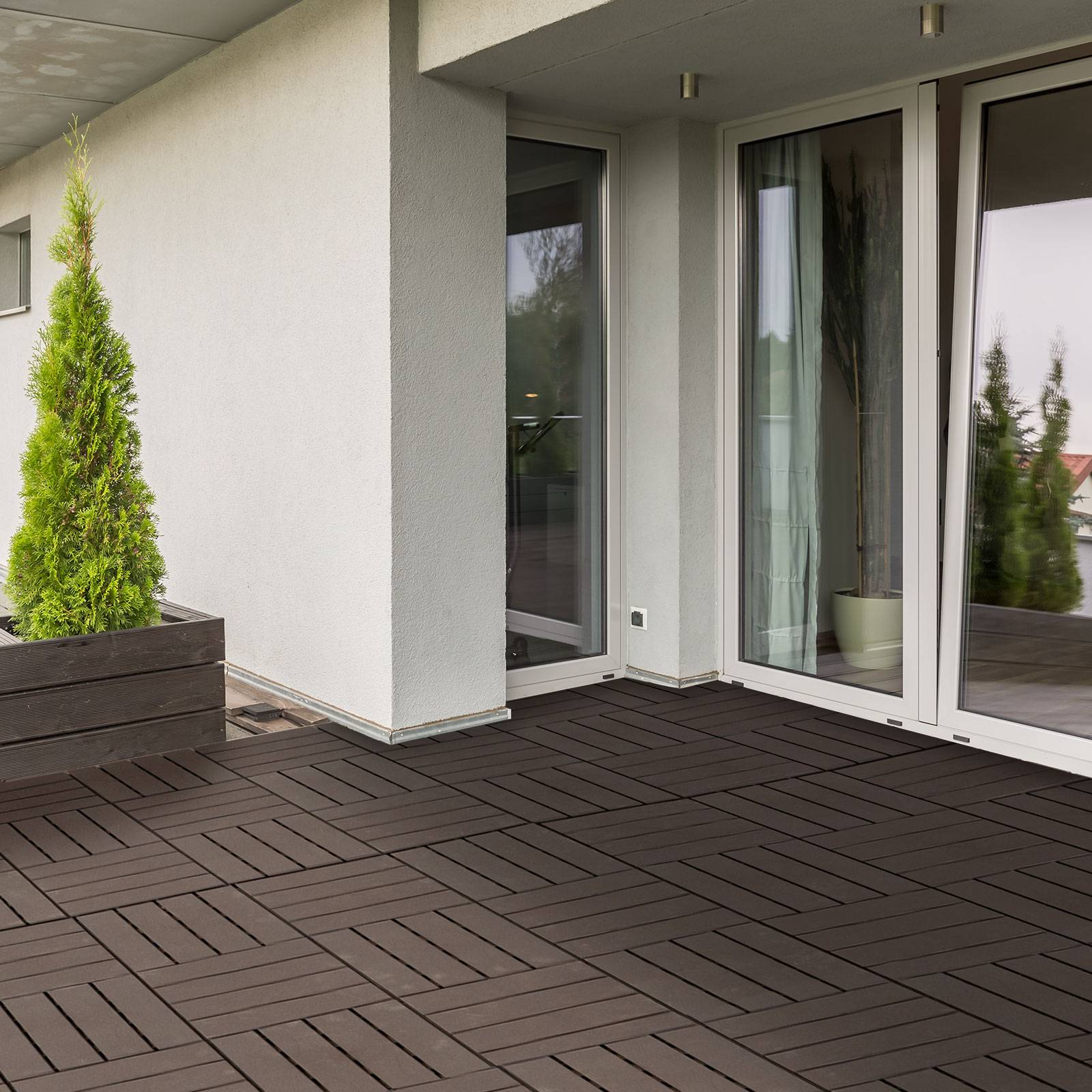 ComfortXL - Dalles terrasse composite 30 x 30 cm chocolat lot de 9 clipsables antidérapantes - ComfortXL Outdoor Living - Image 2