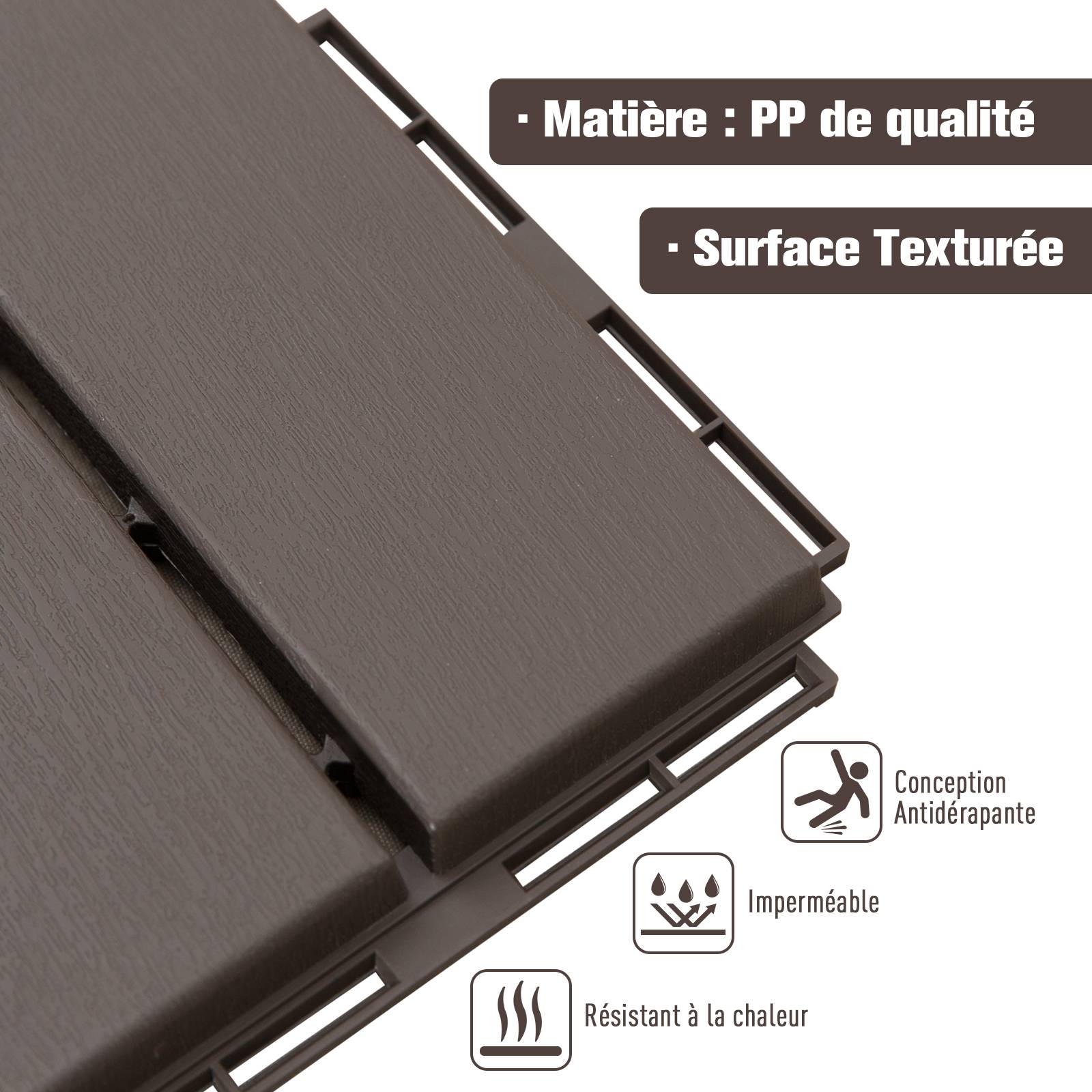 ComfortXL - Dalles terrasse composite 30 x 30 cm chocolat lot de 9 clipsables antidérapantes - ComfortXL Outdoor Living - Image 7