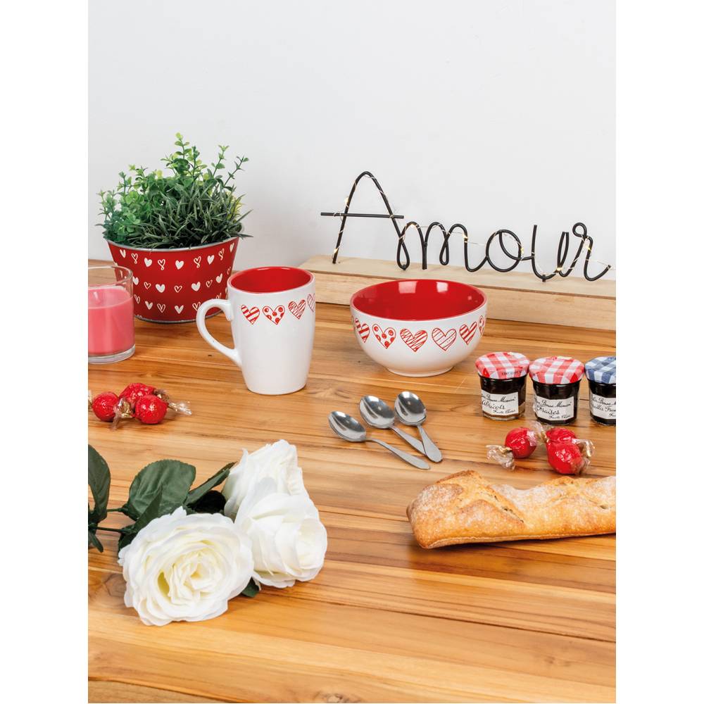 Aubry Gaspard - Bol en grès blanc avec coeur rouge (Lot de 3) - Image 2