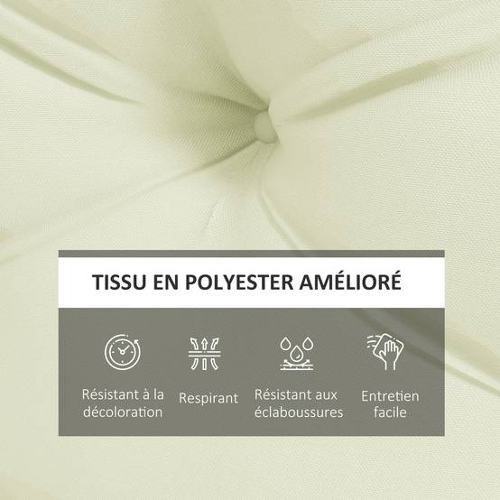 Coussins palette 2 places polyester jardin extérieur assise dossier 120x80 cm crème - ComfortXL Outdoor Living - Image 6