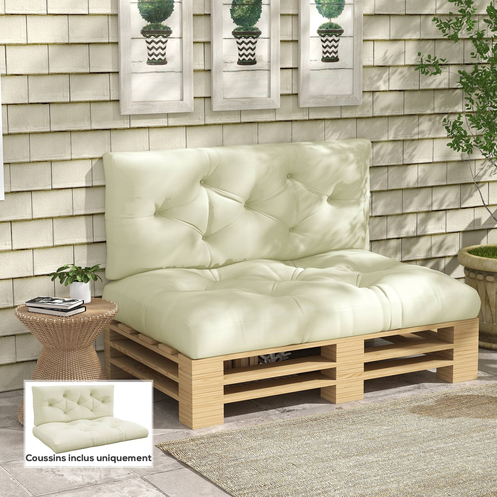 Coussins palette 2 places polyester jardin extérieur assise dossier 120x80 cm crème - ComfortXL Outdoor Living - Image 4