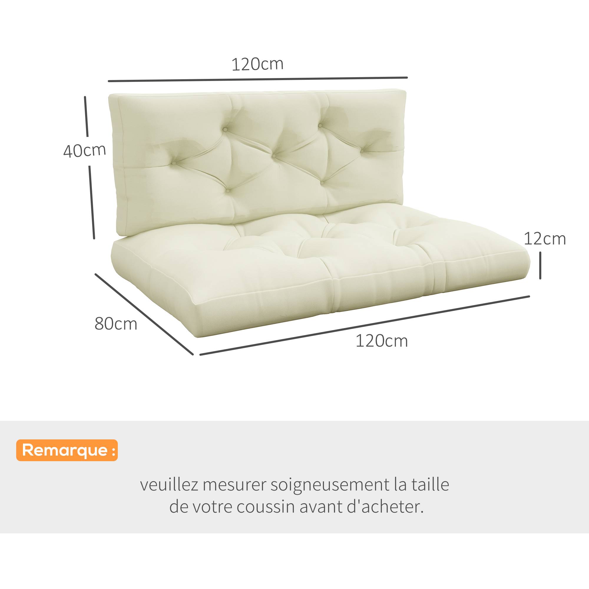 Coussins palette 2 places polyester jardin extérieur assise dossier 120x80 cm crème - ComfortXL Outdoor Living - Image 5
