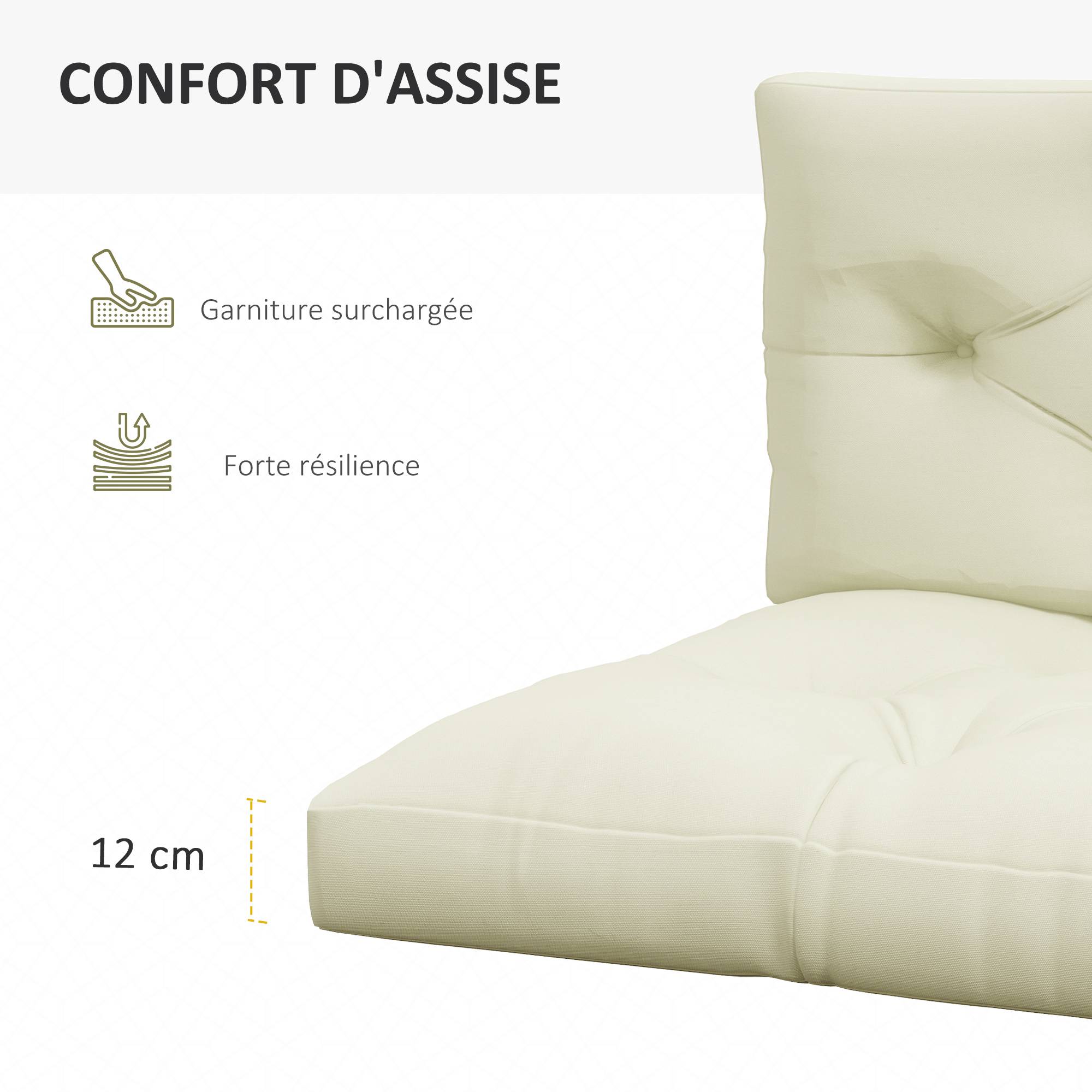 Coussins palette 2 places polyester jardin extérieur assise dossier 120x80 cm crème - ComfortXL Outdoor Living - Image 7
