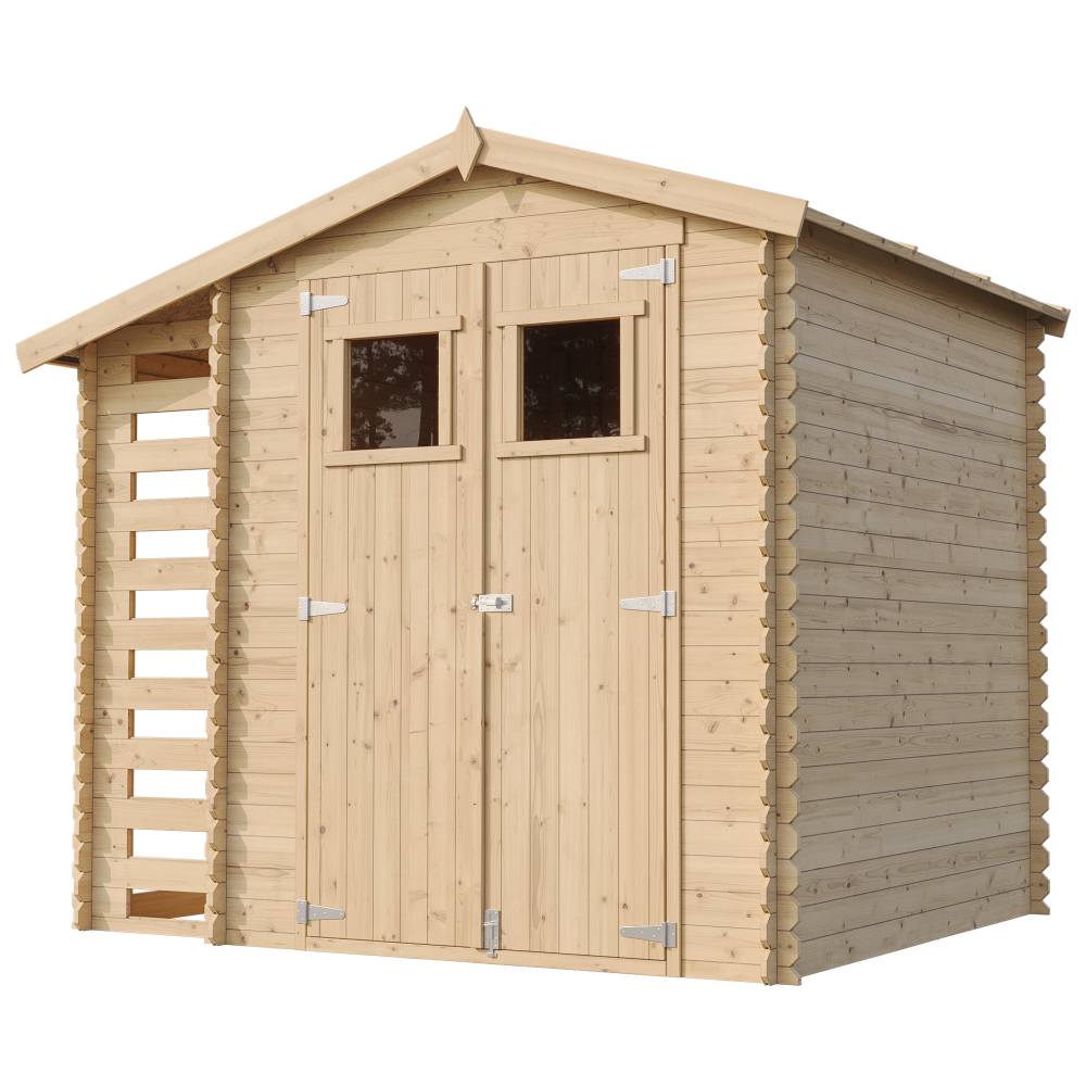 Timbela - Abri de jardin en bois et range bûches extérieur I206xL272xH218 cm/ 3,53+0,97 m² avec sol traité - 19 mm d’épaisseur - Timbela M386+M386G - Image 4
