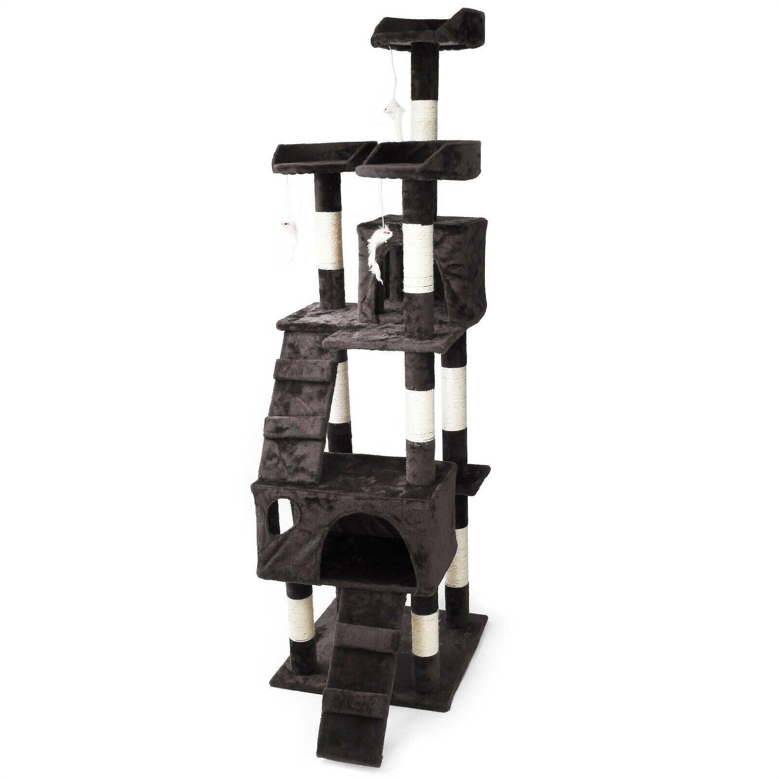 Arbre à chat corde en sisal griffoir grattoir jeux plateforme 170 cm gris - Image 1