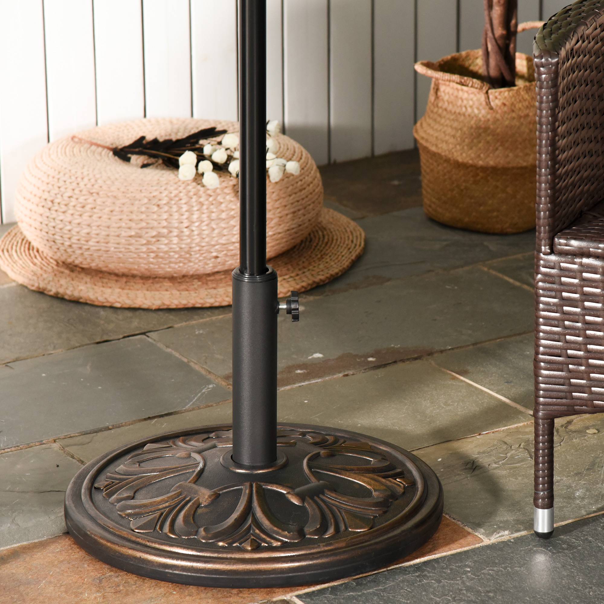 Pied de parasol rond Ø48 x 34 cm en plastique 13 kg pour mâts Ø35/38/48 mm, bronze - Image 3