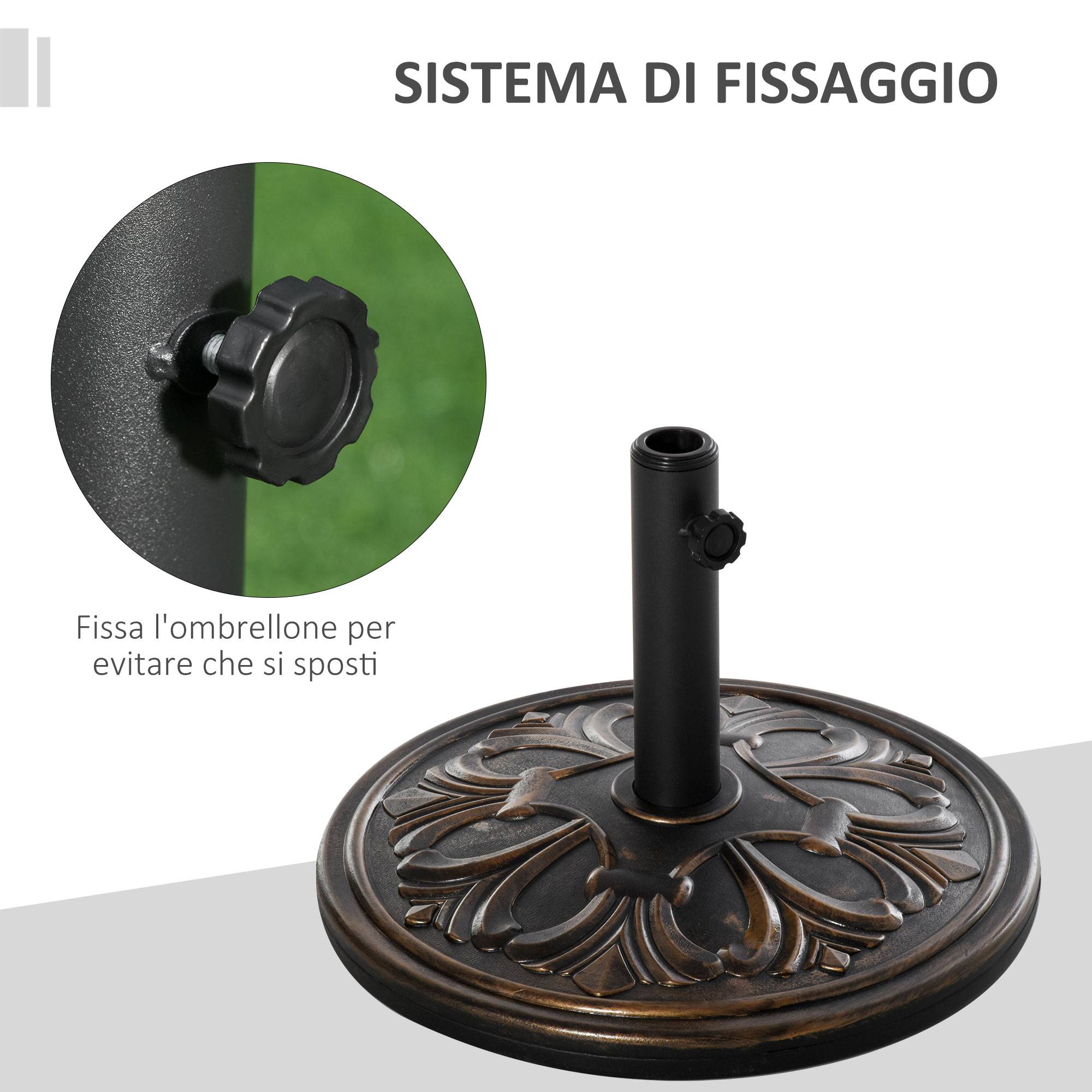 Pied de parasol rond Ø48 x 34 cm en plastique 13 kg pour mâts Ø35/38/48 mm, bronze - Image 5