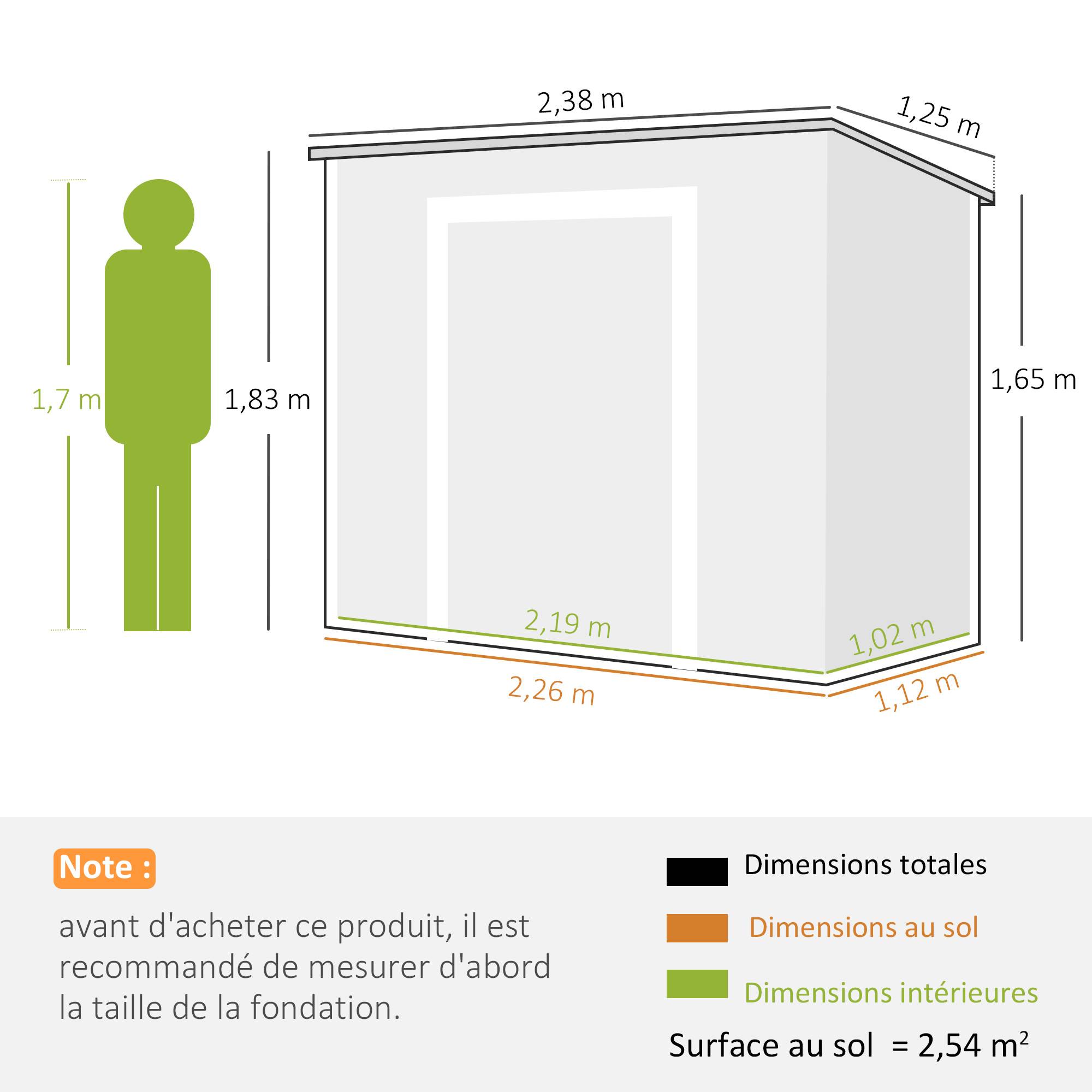 Abri de jardin résine aluminium extérieur étanche avec plancher 238x125cm gris - ComfortXL Outdoor Living - Image 5