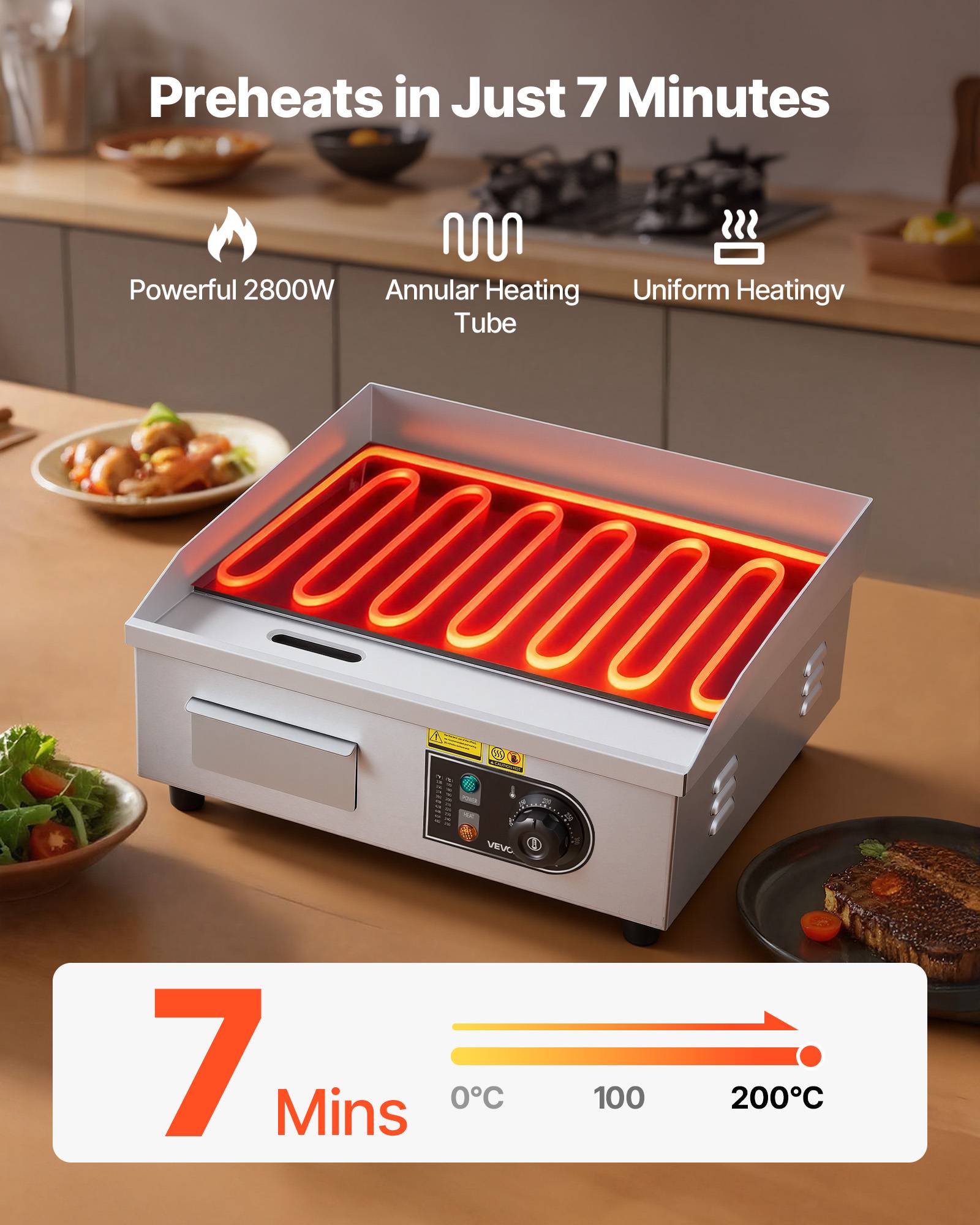 Vevor - VEVOR Plancha Électrique Plaque à Snacker 45x30cm Température Réglable 50-300°C - Image 3