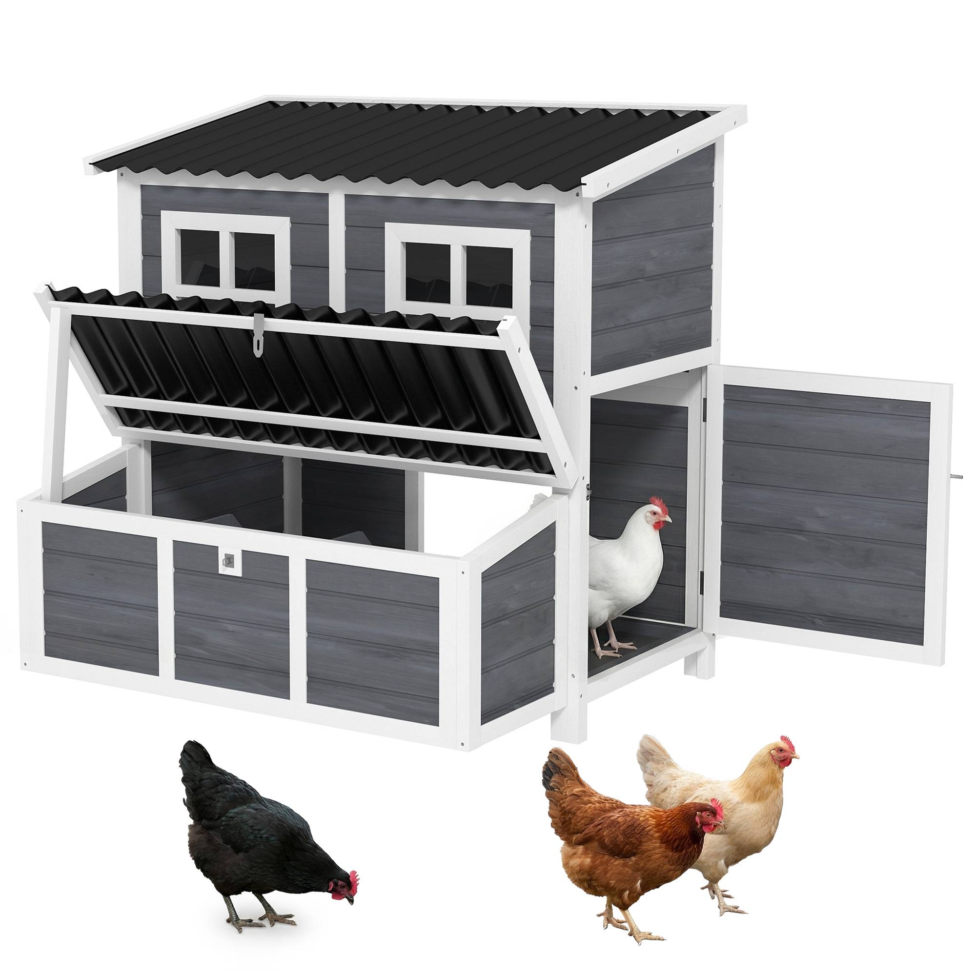 Sans Marque - Poulailler pondoir 3-4 poules toit étanche bois épicéa plastique 100x86x100 cm gris clair - Image 1