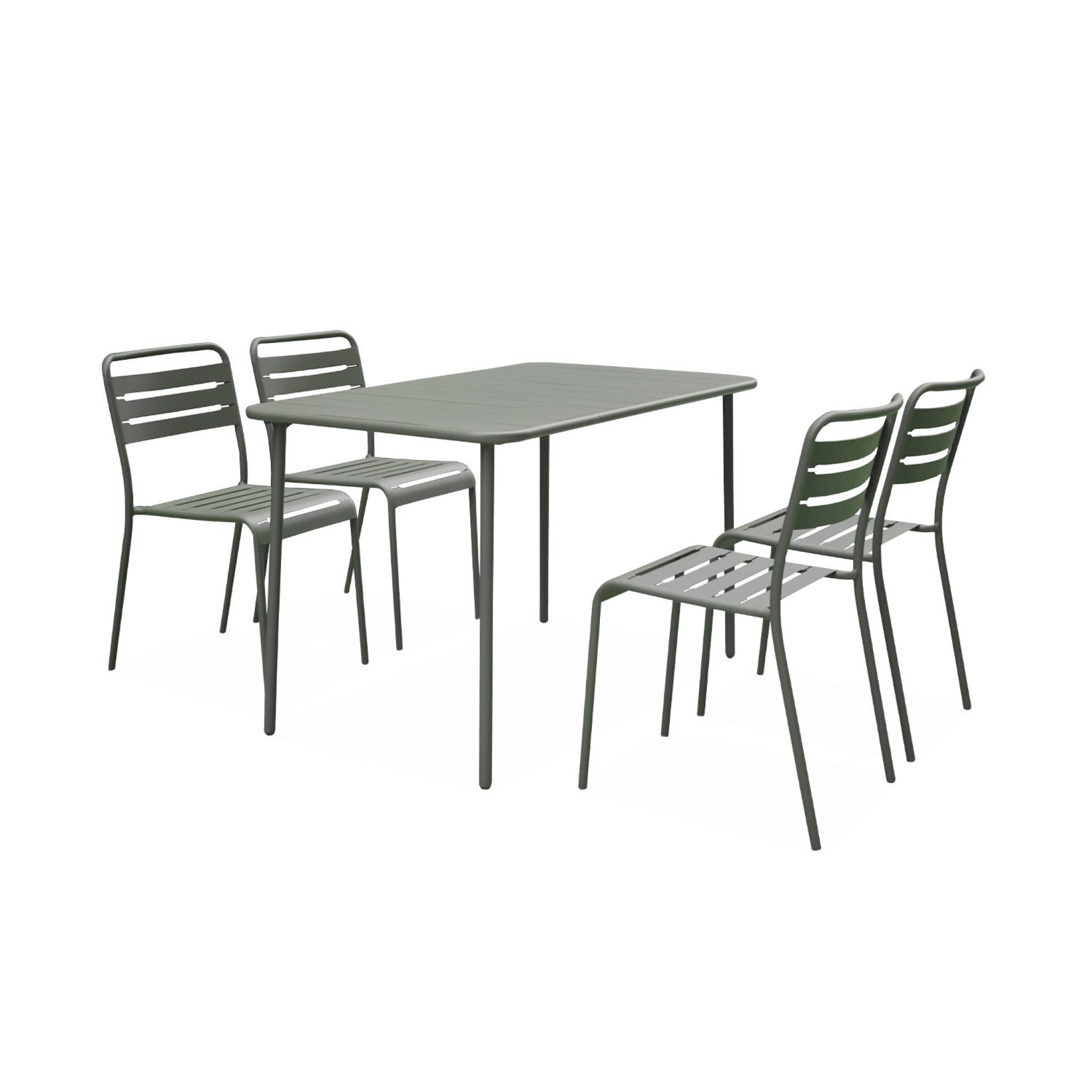 sweeek - Table de jardin métal + 4 assises kaki en acier. Amelia. 120x70xH72.5cm (12.2kg) | sweeek - Image 2