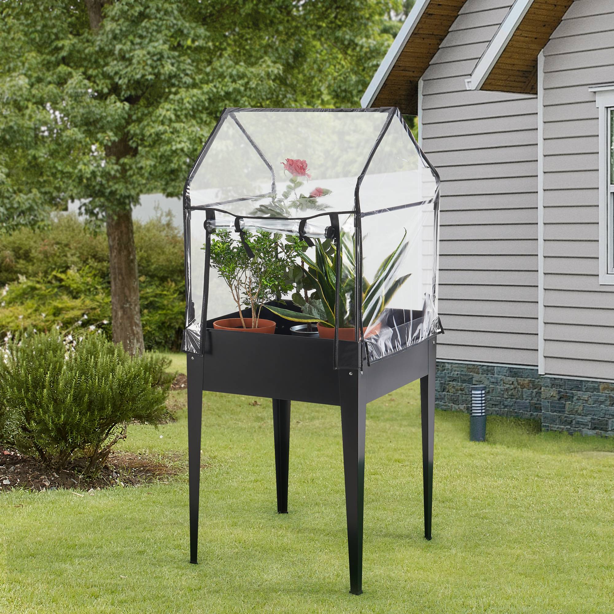 Potager surélevé Katwijk à hauteur ergonomique en acier et PVC 60 x 60 x 152 cm anthracite [en.casa] - Image 2