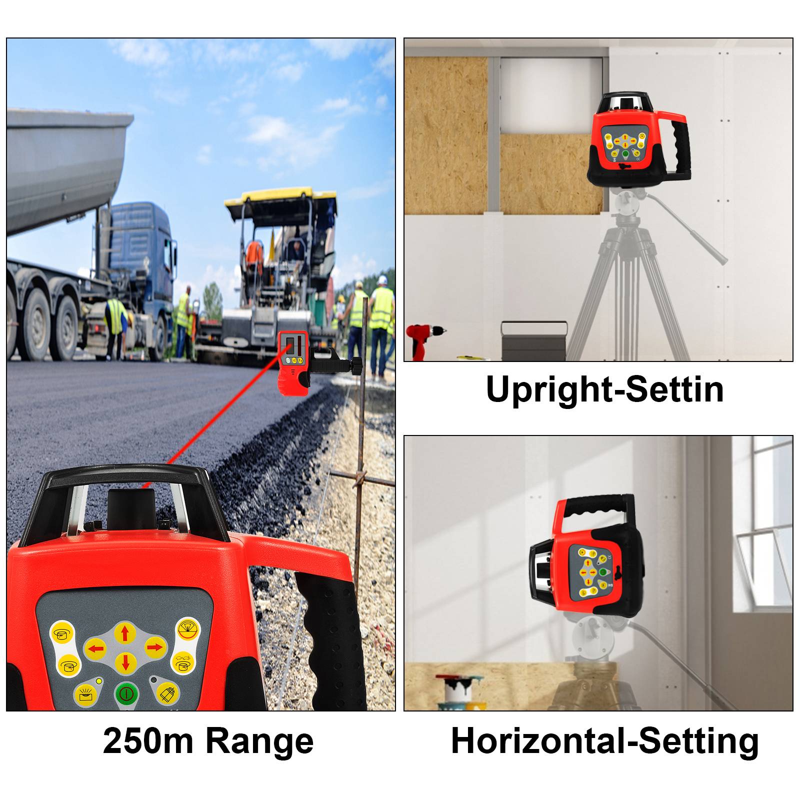 VEVOR Niveau laser rotatif 360°, autonivelant, faisceau rouge, portée 500m pour chantiers intérieurs et extérieurs. - Image 5